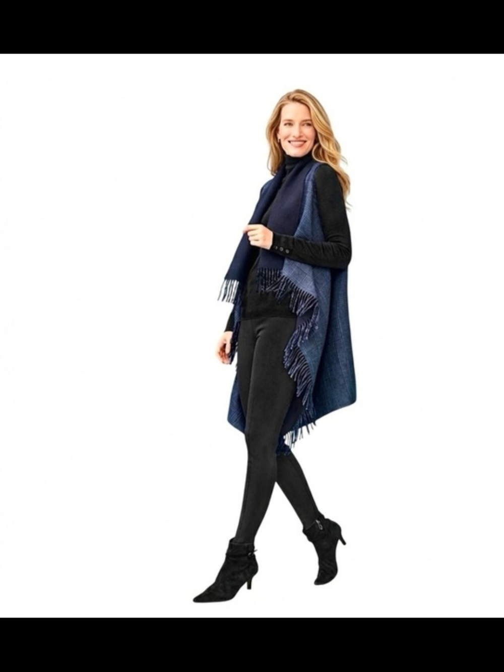 Talbots Navy Fringe Wrap Vest